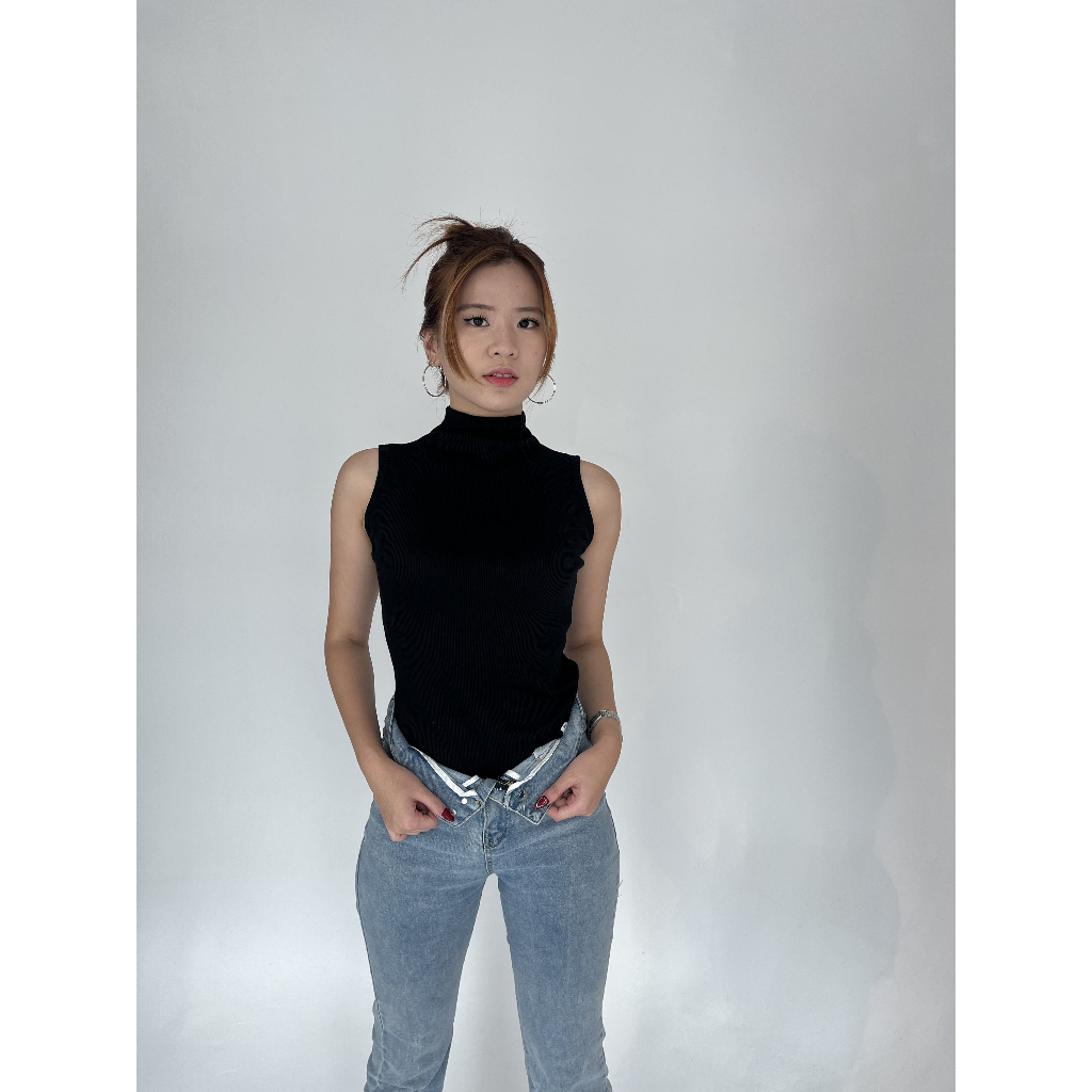 [Lolabae] MINDY Bodysuit Wanita Turtleneck Sleeveless | Atasan Rajut Wanita | Knit Bodysuit | Manset