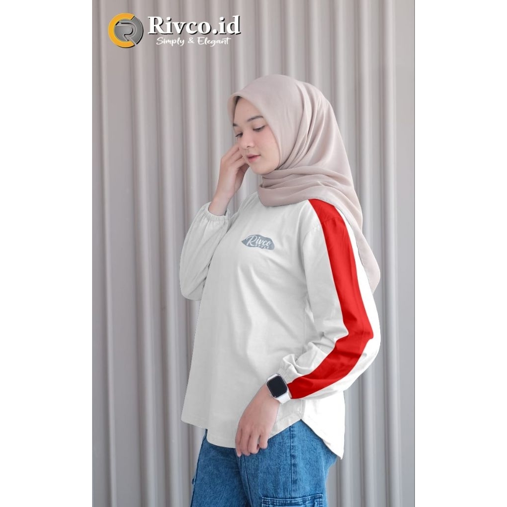 RIVCO Baju Atasan Kaos Wanita Oval Korean Style Lengan Panjang Kerut Premium