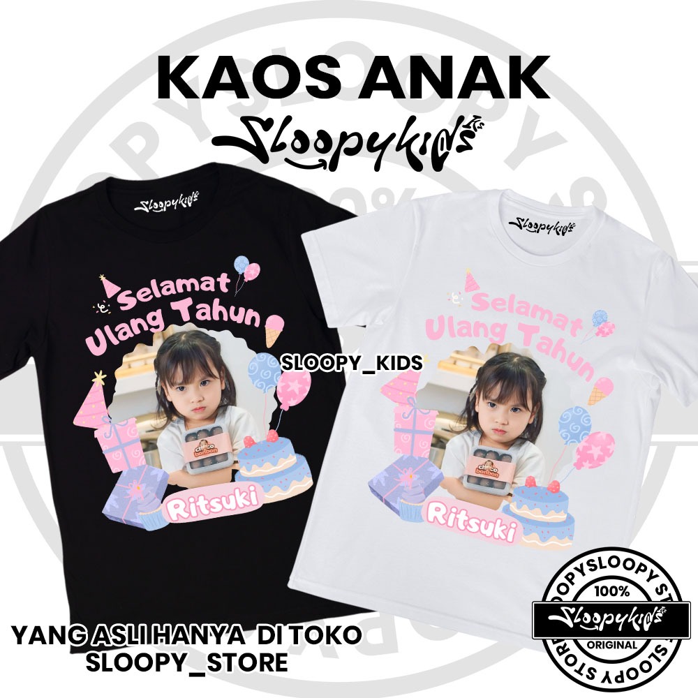 Custom kaos Ulang tahun anak bisa ganti foto dan nama/kaos anak/kaos custom foto SLOOPY STORE
