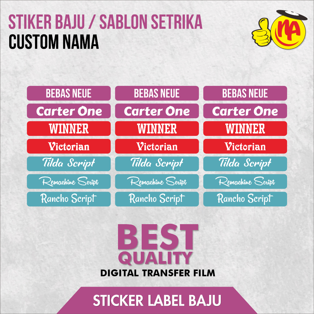 

Stiker Nama Label Printing DTF /Sablon Stiker Setrika Label Nama/Label Nama Untuk Pakaian Waterproof