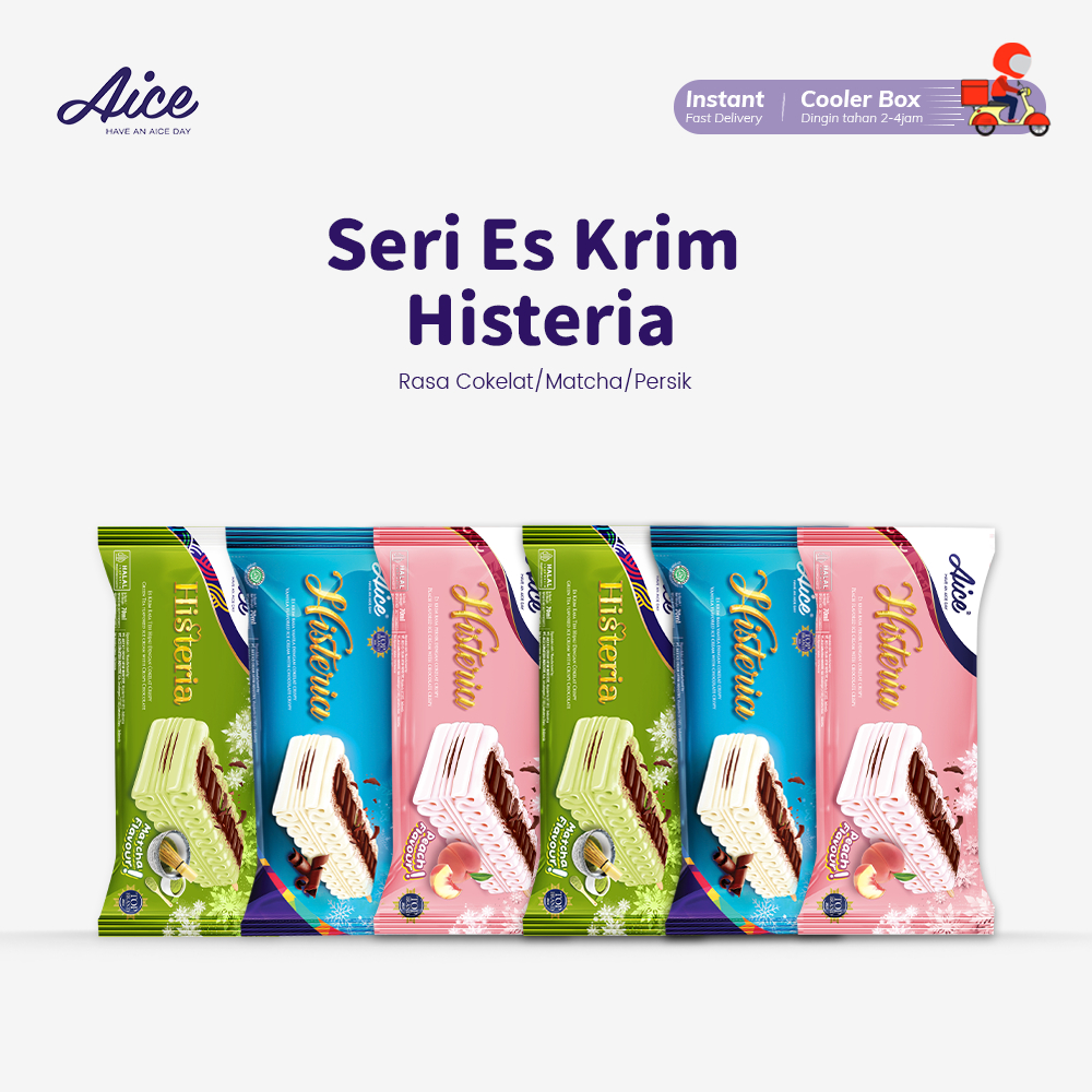 

Aice Ice Cream Histeria/Es Krim Batang rasa Vanilla Matcha Persik cocok/Es Krim untuk Moment Spesial