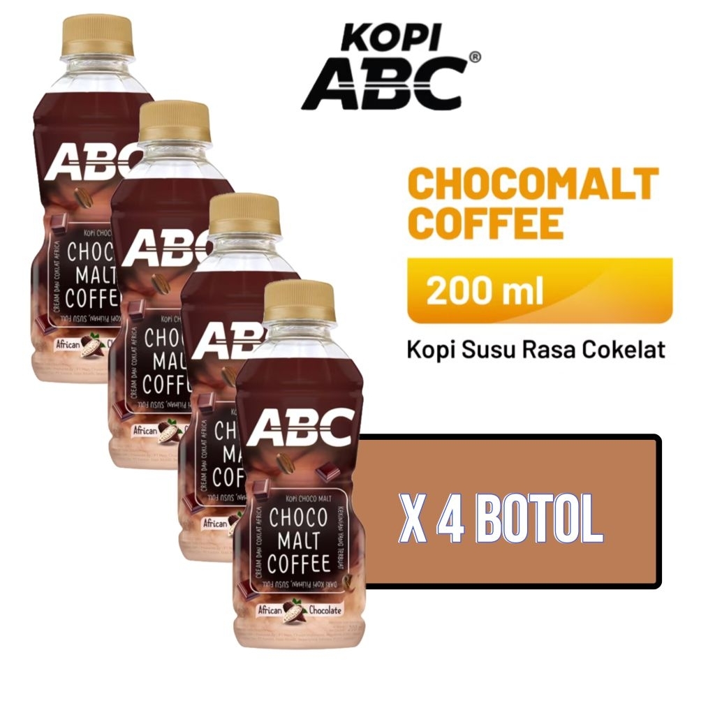 

Kopi ABC Chocomalt 4 botolnl x 200 ml kopi susu rasa coklat yang nikmat