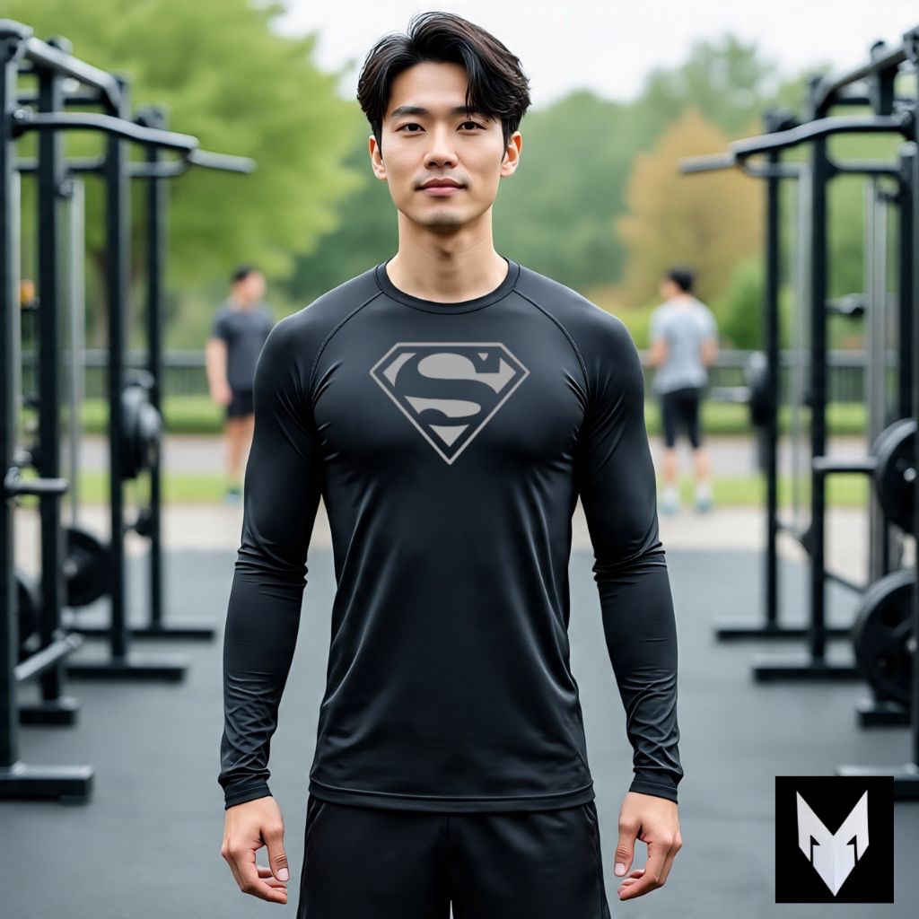 Kaos Olahraga Superman Compression Shirt Longsleeve / Baju Sport Kompresi Gym Fitnes Pria Wanita / K
