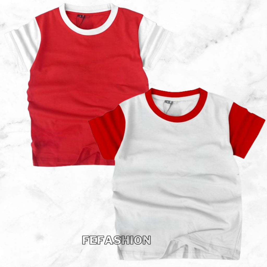 Kaos Anak Laki Laki Perempuan Merah Putih Usia 2-16Tahun Kaos Oblong Polos Unisex Anak Cowok Cewek