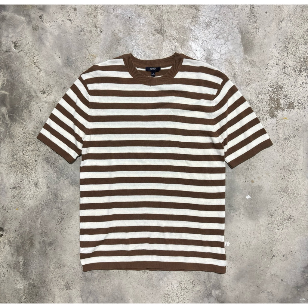 SPAO KNIT SHIRT STRIPE ( Coklat & Putih )