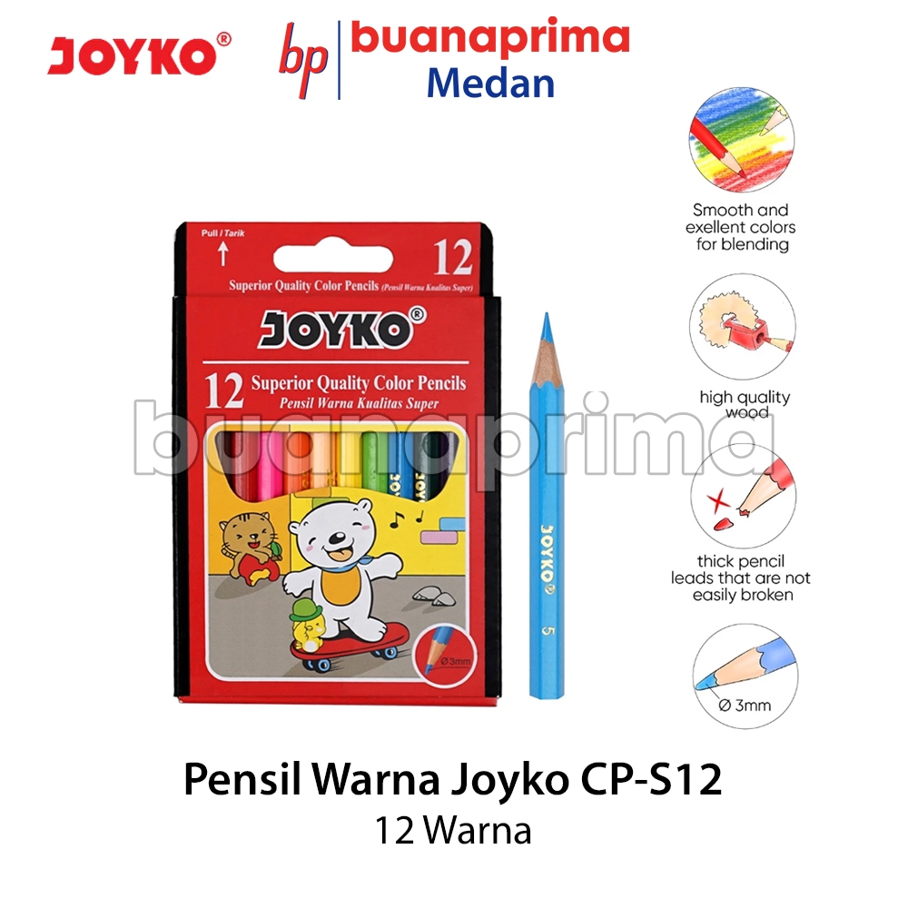 

Pensil Warna JOYKO CP-S12 Mini 12 Warna Short Color Pencils Hexagonal Grip Pensil Mewarnai