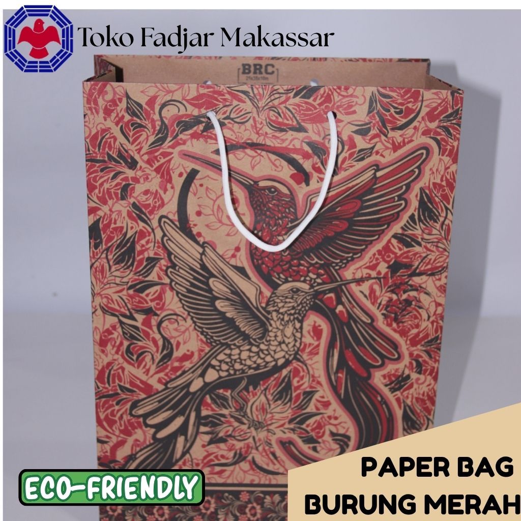 

Paper Bag/ Tas Kertas Motif Burung Merah - Ukuran 25 x 35 cm - 1 Lusin (12pcs)