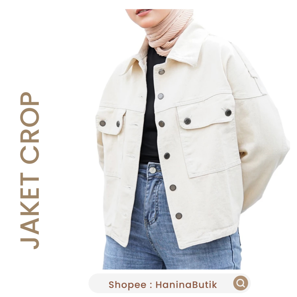 (𝗦𝗜𝗔𝗣 𝗞𝗜𝗥𝗜𝗠) OVERSIZE JAKET CROP KHAKI | JAKET BAHAN JEANS DENIM | OVERSIZED JACKET | POCKET JACKET