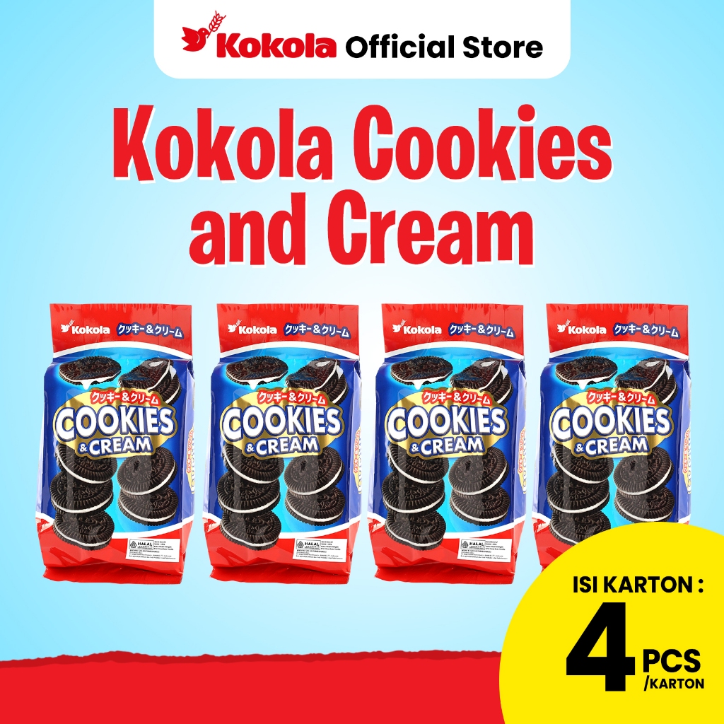 

Biskuit Kokola Cookies n Cream (1 Paket isi 4pcs) Cemilan Krim Vanilla Manis Food Snack