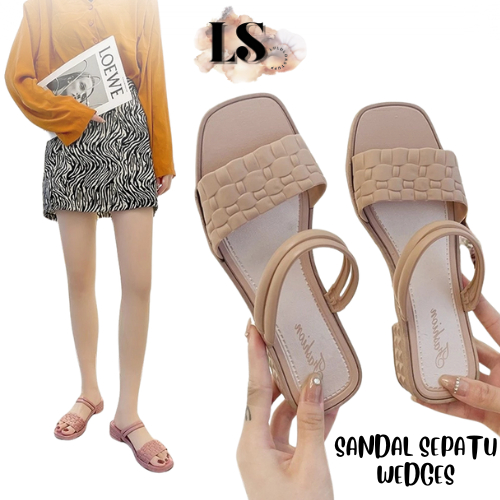 LS - SANDAL SEPATU WEDGES WANITA SP41 MOTIF KULIT BUAYA SANDAL HEELS SLOP JELLY