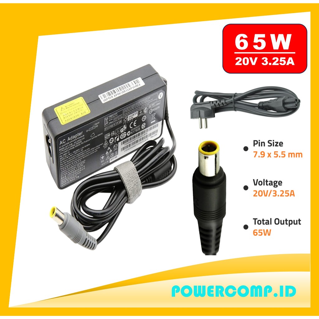 Adaptor Laptop Casan Laptop 65W 20V 3.25A Adapter Charger Laptop For Thinkpad T410 T410i T420 T420i 