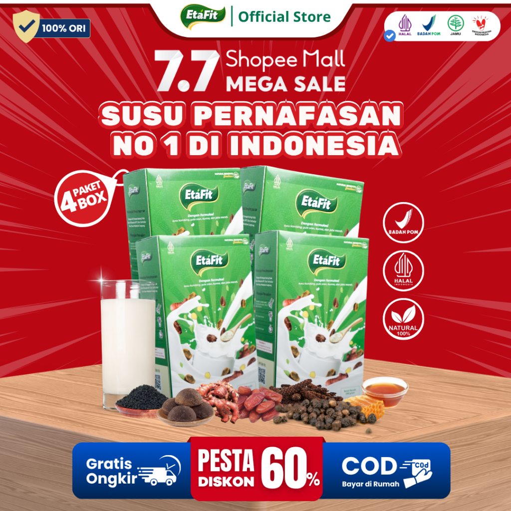 

ETAFIT - Solusi Masalah Pernafasan - Susu Kambing Etawa Bubuk Asli 100% Original - Paket 4 Box