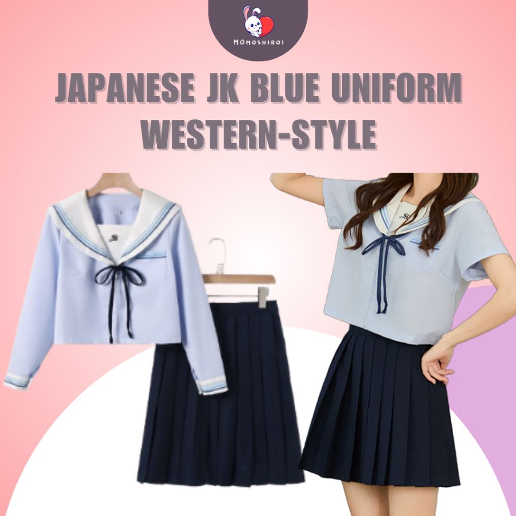 (MGL) - 7 -  Japanese JK blue uniform western-style Seragam JK Jepang rok pendek Kemeja setelan ada 