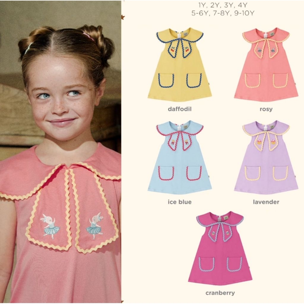 Bohopanna Sailor Collar Top Dress Anak Perempuan Kutung Kerah Pocket size 1-10 Tahun
