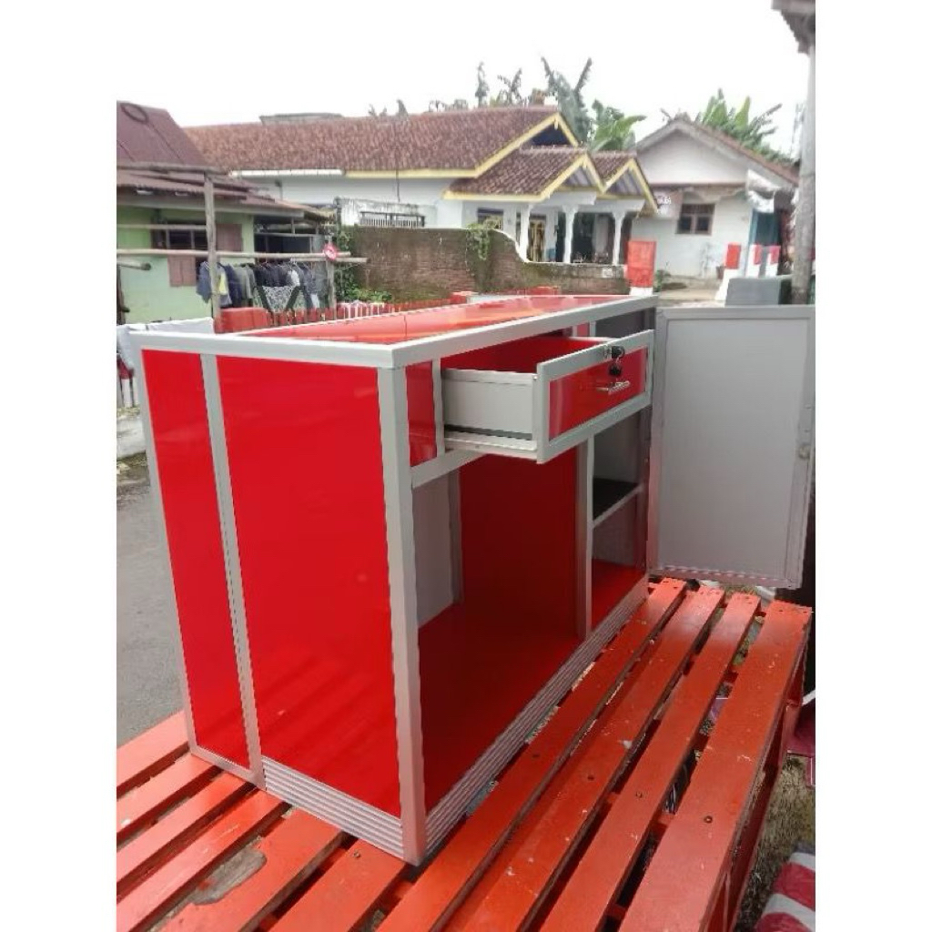 Meja Kasir Acp + Rak Jajan / Meja Kasir Aluminium