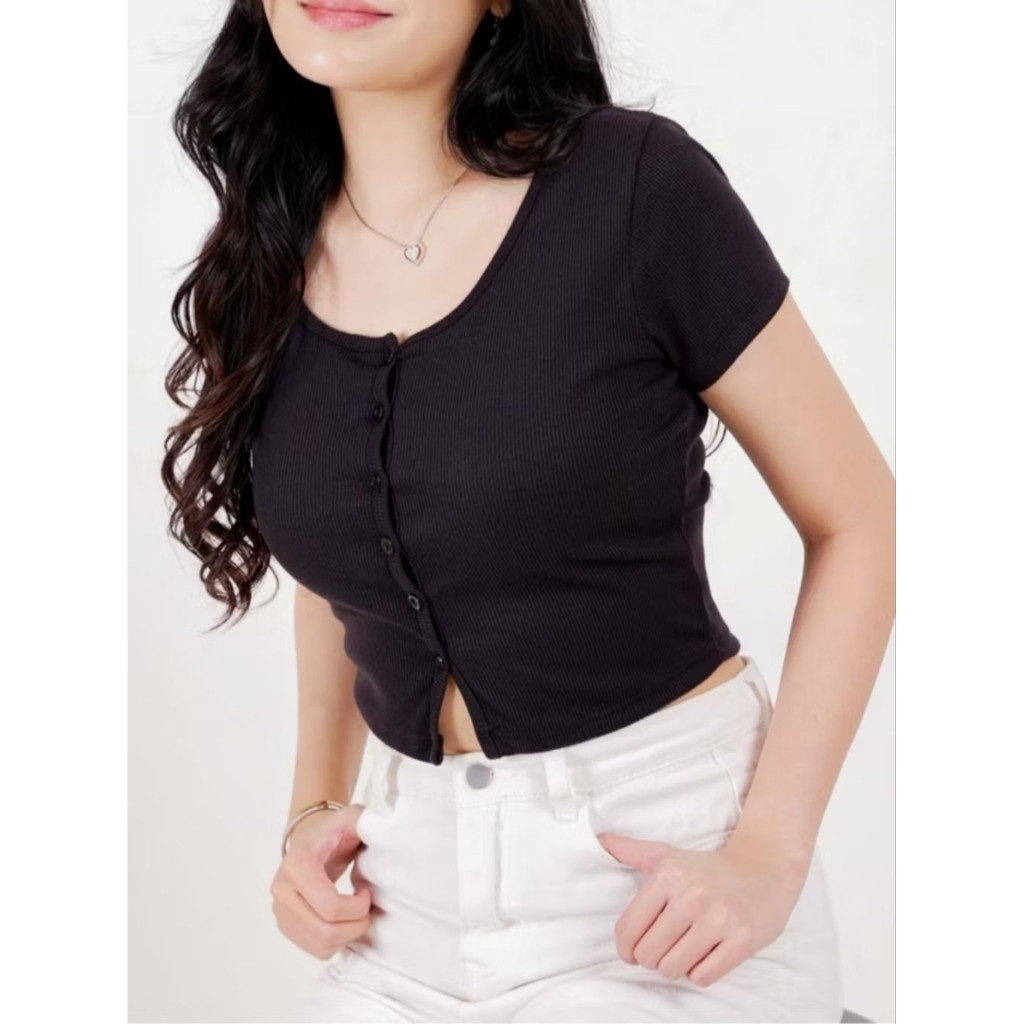 Sadnatique - Kaos Basic Full Kancing Depan Crop Top