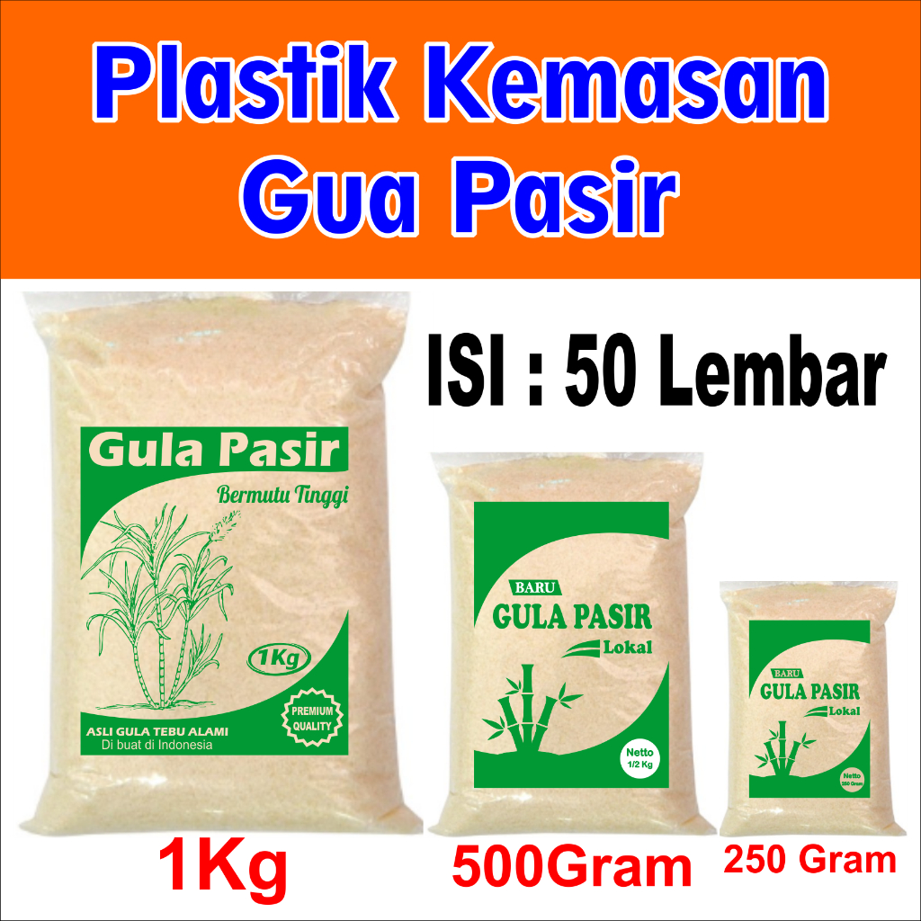 (isi: 50 pcs) Plastik Gula Pasir / Plastik Kemasan Gula Pasir / Plastik Sablon