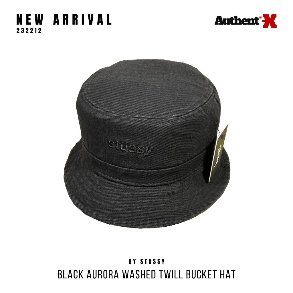 STUSSY AURORA WASHED TWILL BUCKET HAT - BLACK