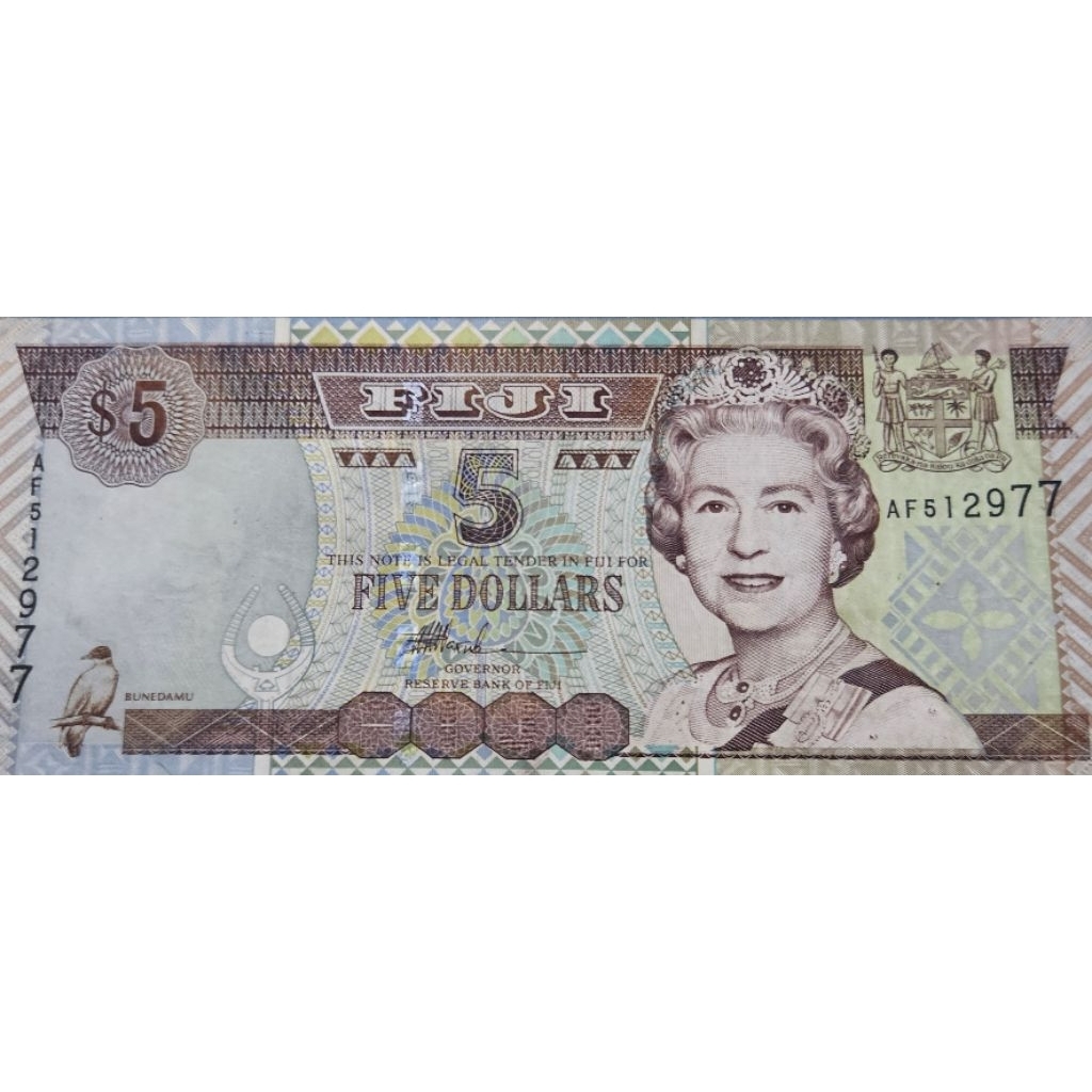 Uang Negara Fiji 5 Dollar Tahun 1998 Kondisi AXF Utuh renyah Original 100%