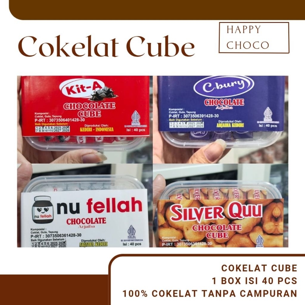 

Cokelat Cube Box Isi 40 Pcs / Silver Quu / Kit A / C Bury / Porero Sparow / Nu Fellah / Tobrono