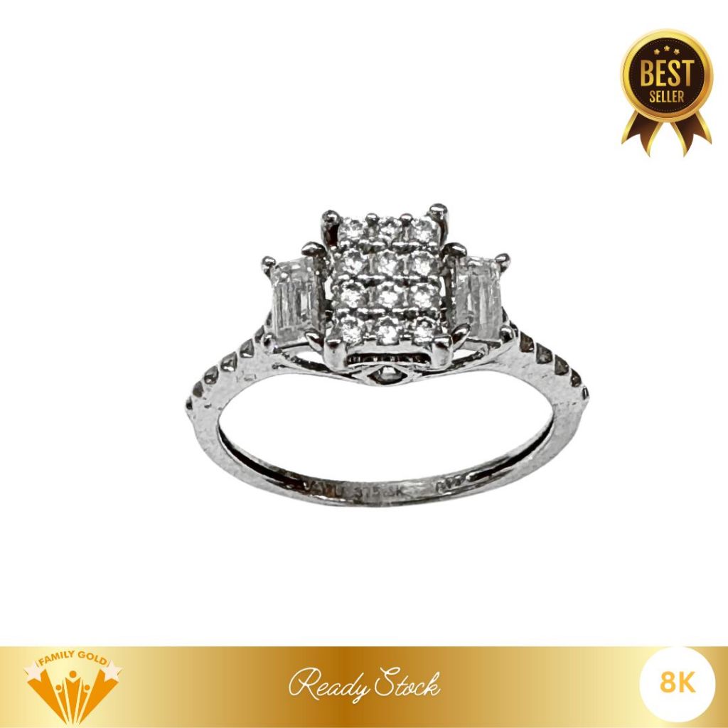 Cincin Emas White Gold Kadar 8K Model Solitaire Square Cuse Family Gold