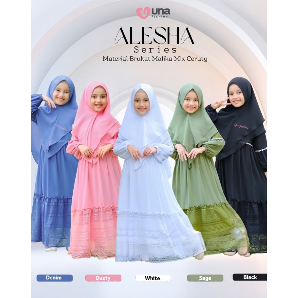 gamis Alesha*by una fashion*gamis anak*set hijab*gamis brukat*