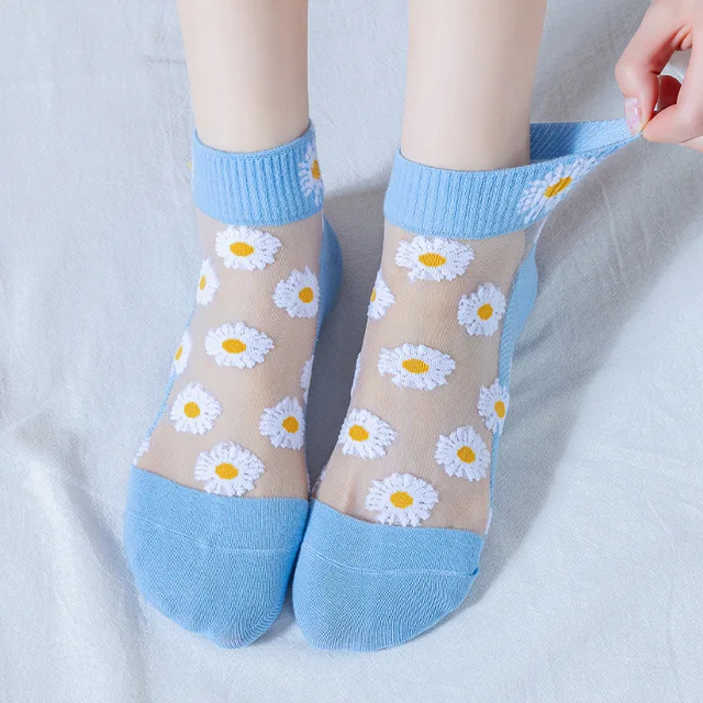 Kaos kaki Korea Daisy Transparan Kaos Kaki Wanita Kaos kaki Motif Bunga Korean Style