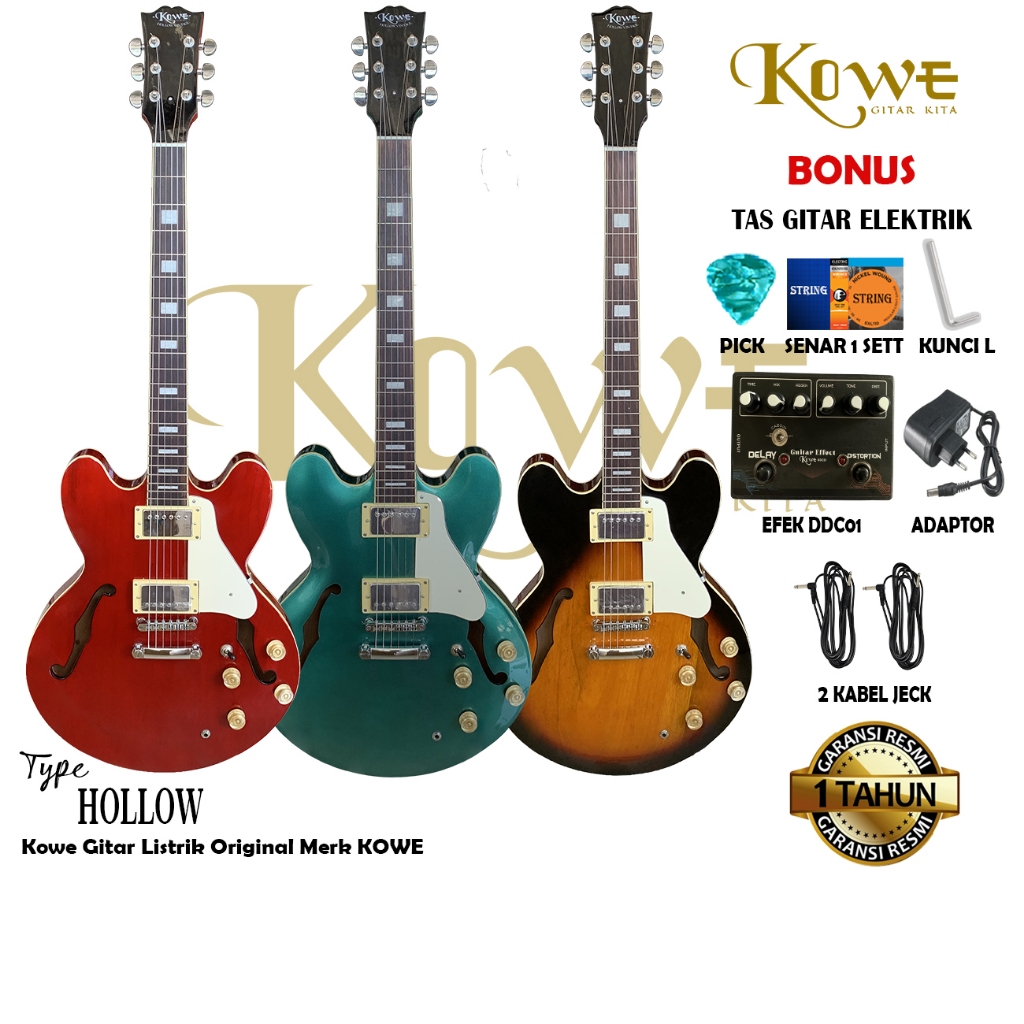 Kowe Gitar elektrik Hollow Vintage Merk Kowe Original