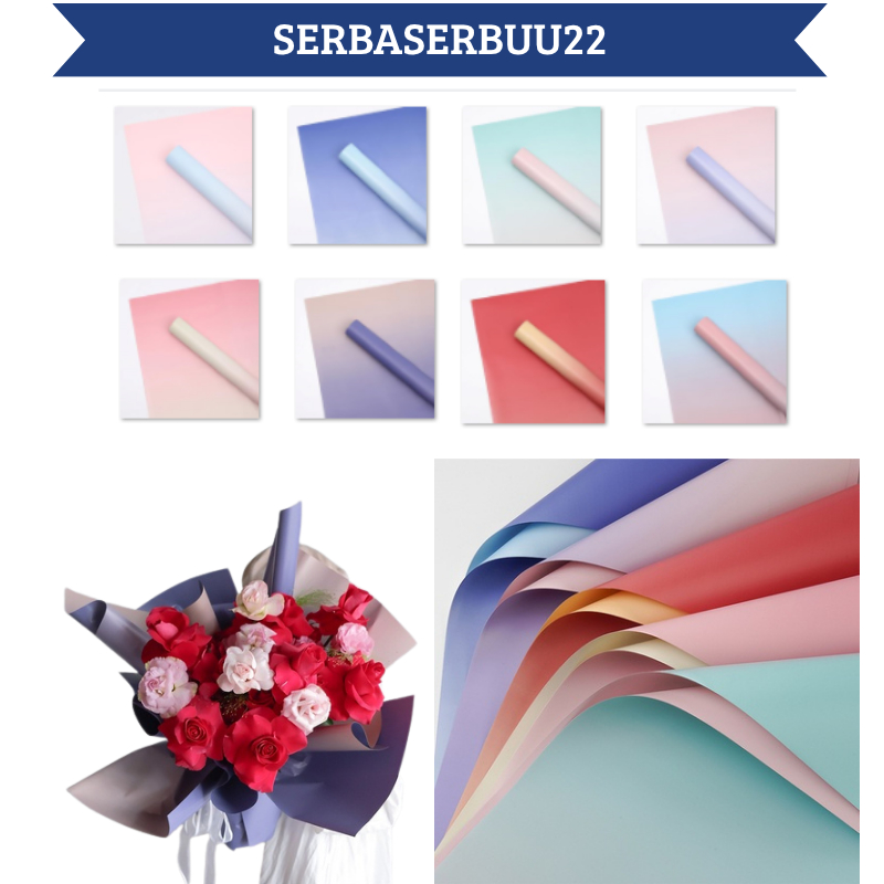 

Isi 20 LEMBAR Kertas Buket Bunga Gradasi Rainbow Waterproof Flower Wrapping Cellophane Gradient Matte Double Border KB034 SS22