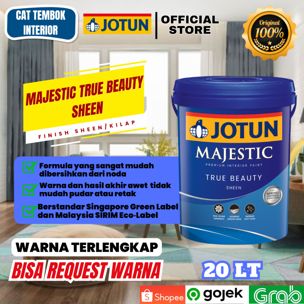(KHUSUS INSTANT) CAT TEMBOK INTERIOR/JOTUN MAJESTIC TRUE BEAUTY SHEEN KEMASAN 20L / JOTUN MAJESTIC T