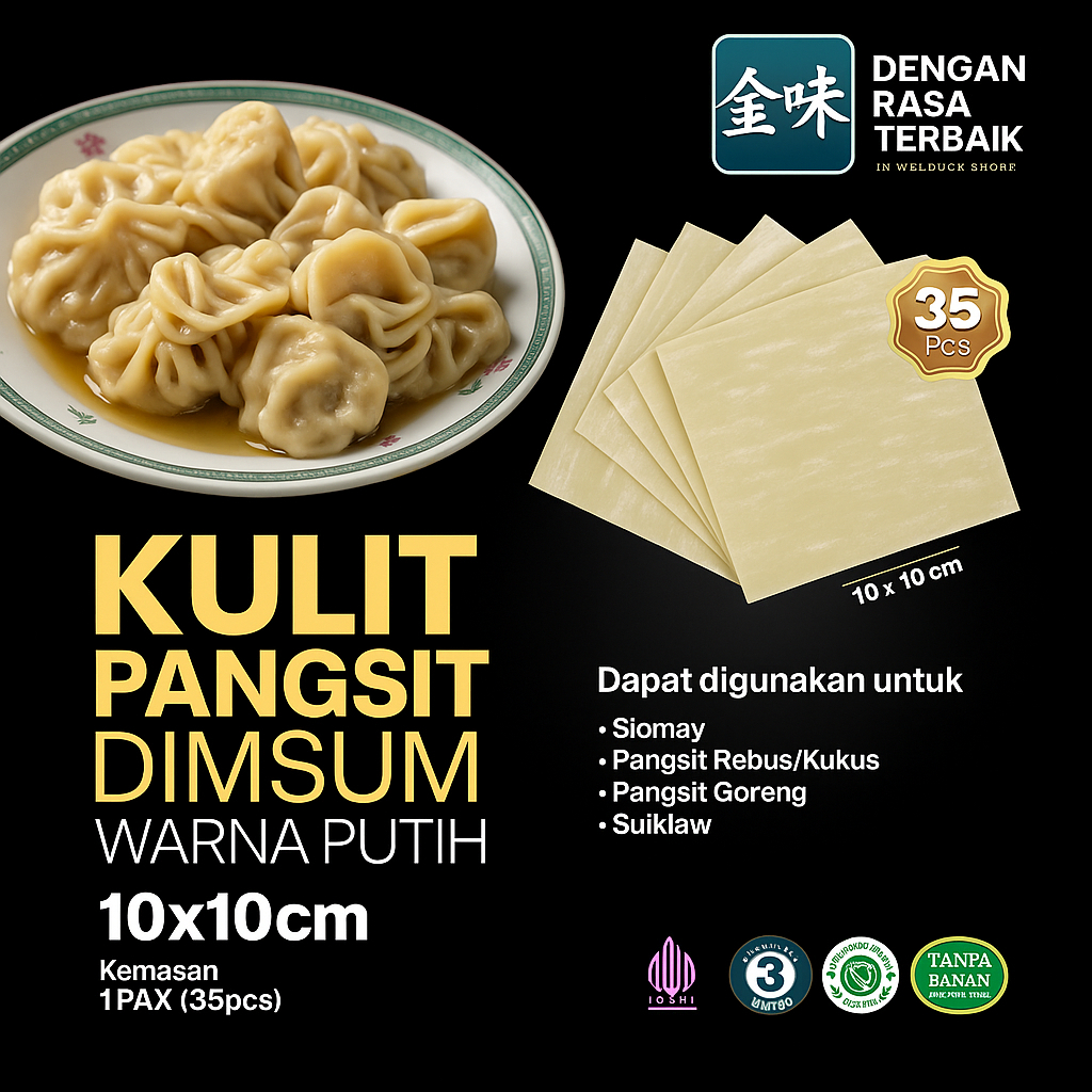 

DRT - Kulit Pangsit Dimsum Putih 10cm HALAL 35pcs / Kulit Wonton Lentur / Cocok GORENG & REBUS