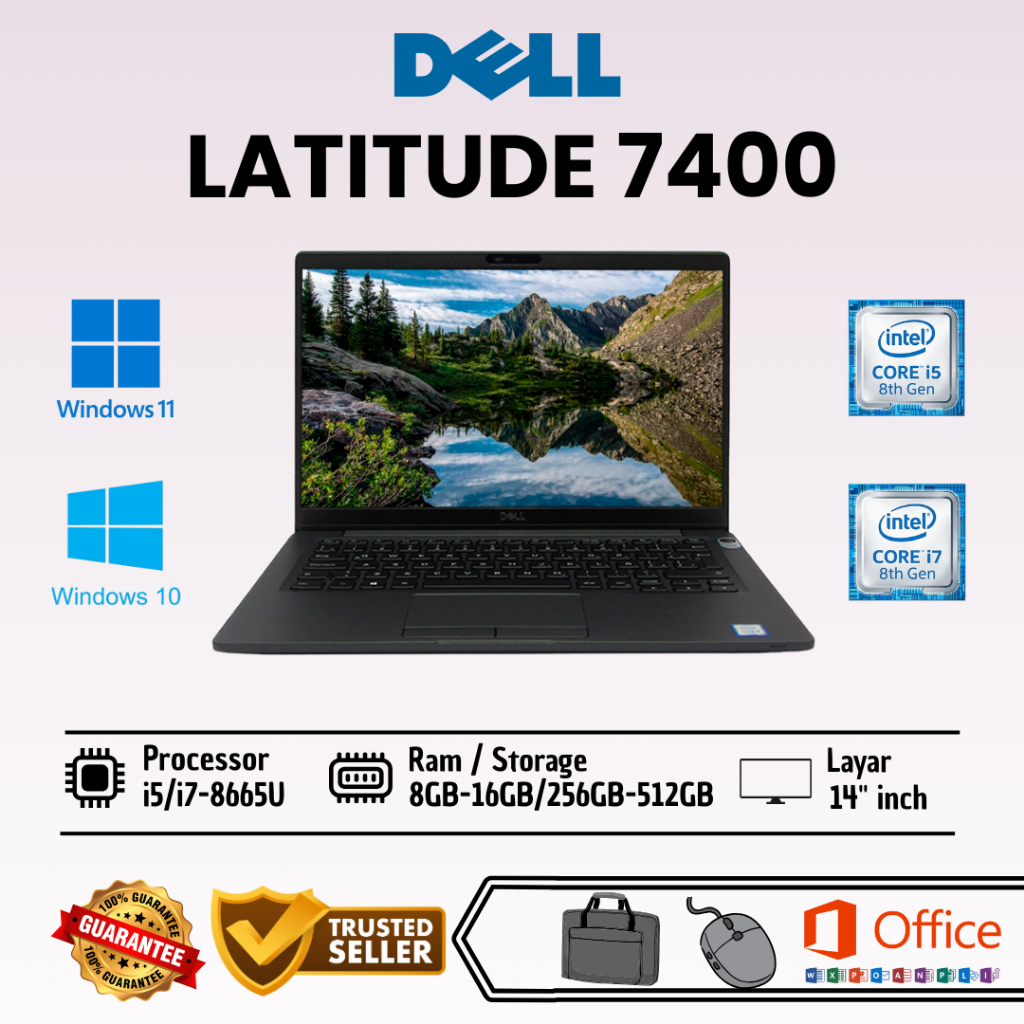 Laptop Dell Latitude 7400 i5 Gen 8365U & i7 Gen 8665U Ram 8GB-16GB SSD 128GB-512GB Layar 14 inch Sec