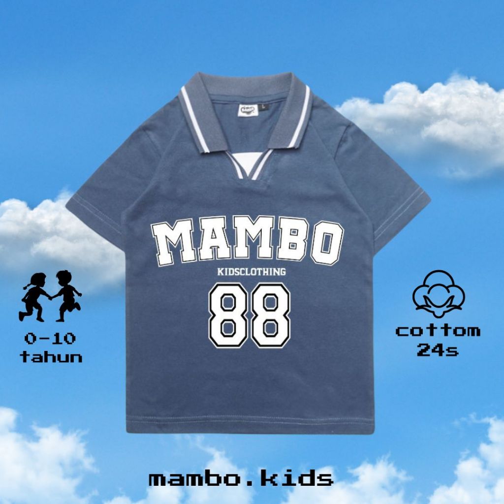 mambo.kids - polo shirt anak MAMBO 88 cotton 24s umur 1-10 tahun Jersey Vintage Anak - Biru Denim