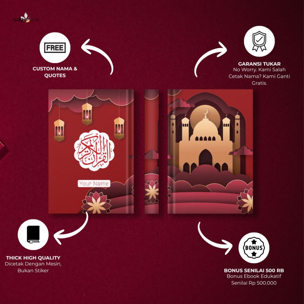 Sari Murni Jakarta - Alquran Merah Maroon Custom Nama Terjemahan Perkata Latin Seserahan A4 A5 A6