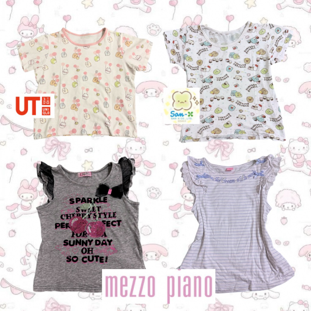 preloved sumikko gurashi mezzo piano fullprint sequins sweater pink baby tee baju anak remaja uniqlo