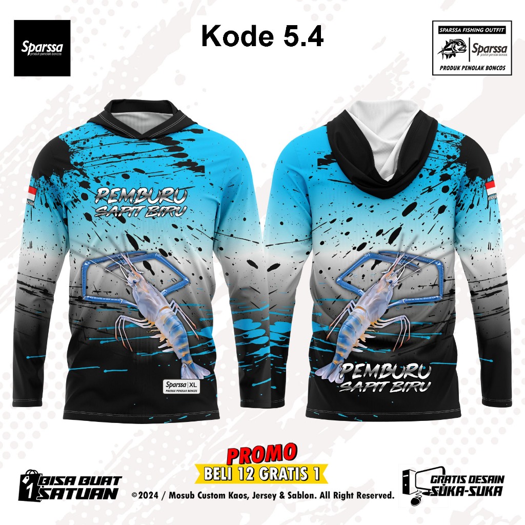 Jersey Mancing Udang Galah Lengan Panjang Gratis Tambah Nama Dan Logo Premium Terbaru Kode 5.4