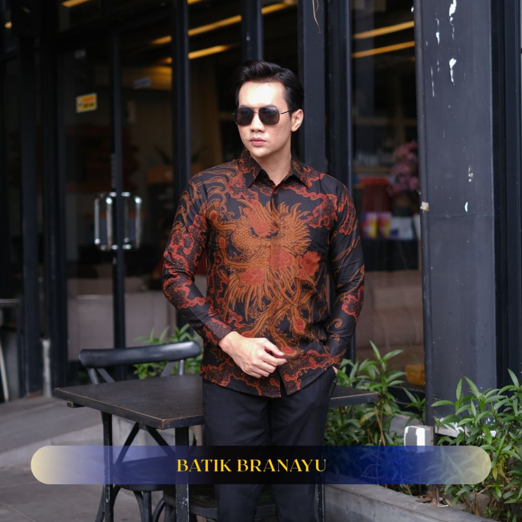 BATIK PRIA SLIMFIT PANJANG PENDEK KEMEJA HEM BATIK NAGA BONAR MERAH