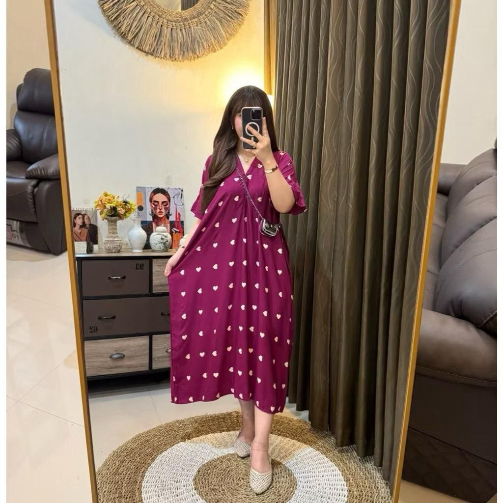 Daster Kayla Jumbo Kerah V neck Busui Resleting LD 120 Lengan Pendek