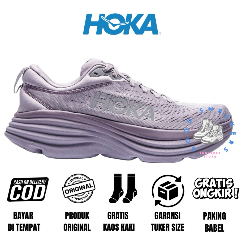 Sepatu Running Wanita Hoka Original Hoka Bondi 8 lilac purple