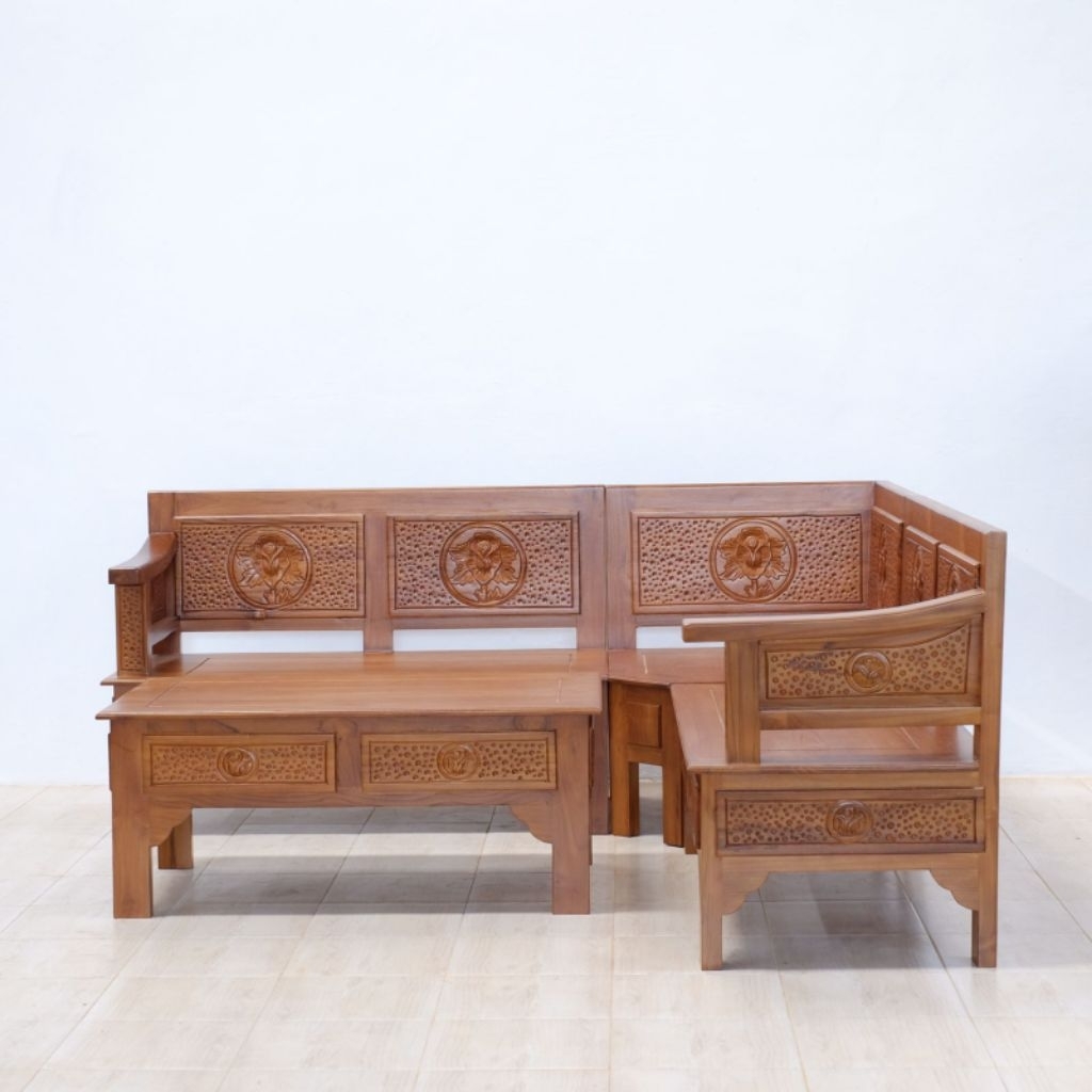 Kursi Tamu Sudut Pojok Kayu Jati Kursi / Sudut Tamu Murah / Kursi Tamu Pojok Kayu Jati