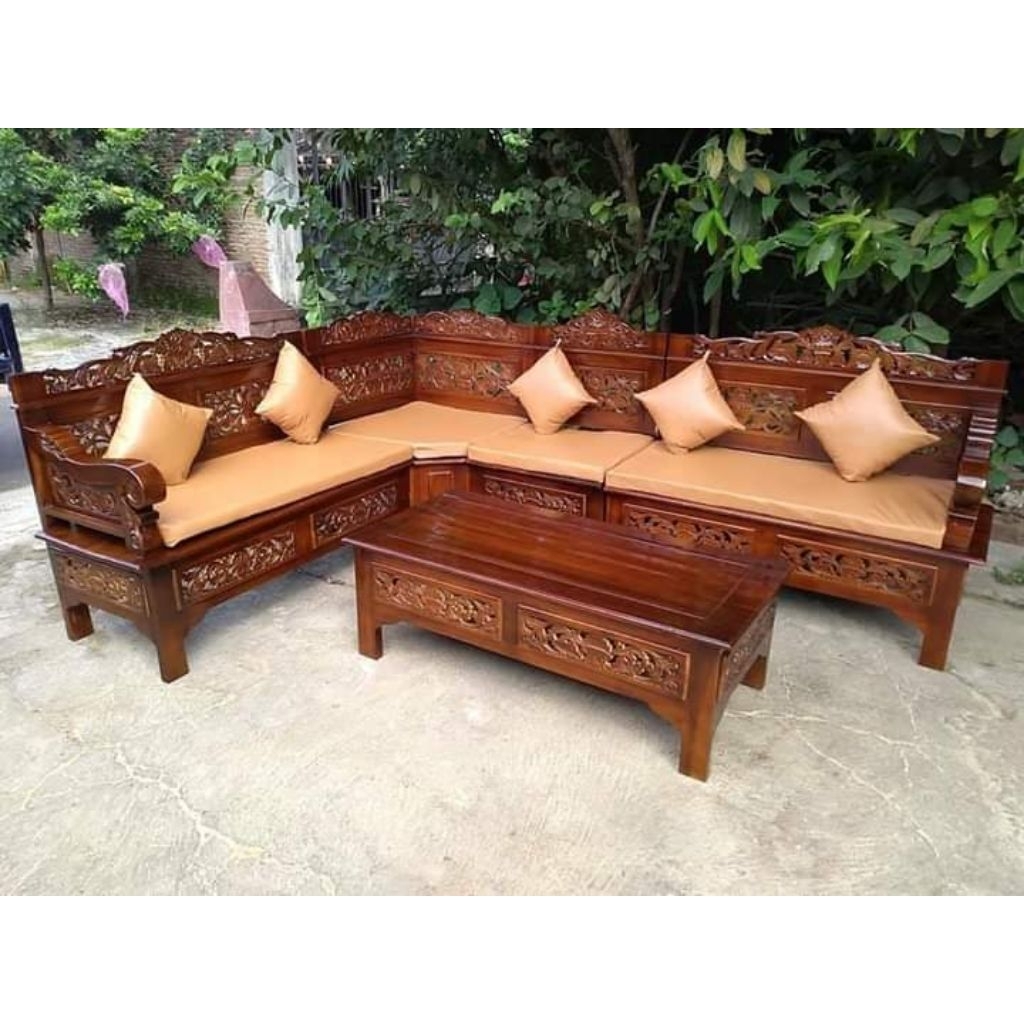 Kursi Tamu Sudut Pojok Kayu Jati Kursi / Sudut Tamu Murah / Kursi Tamu Pojok Kayu Jati