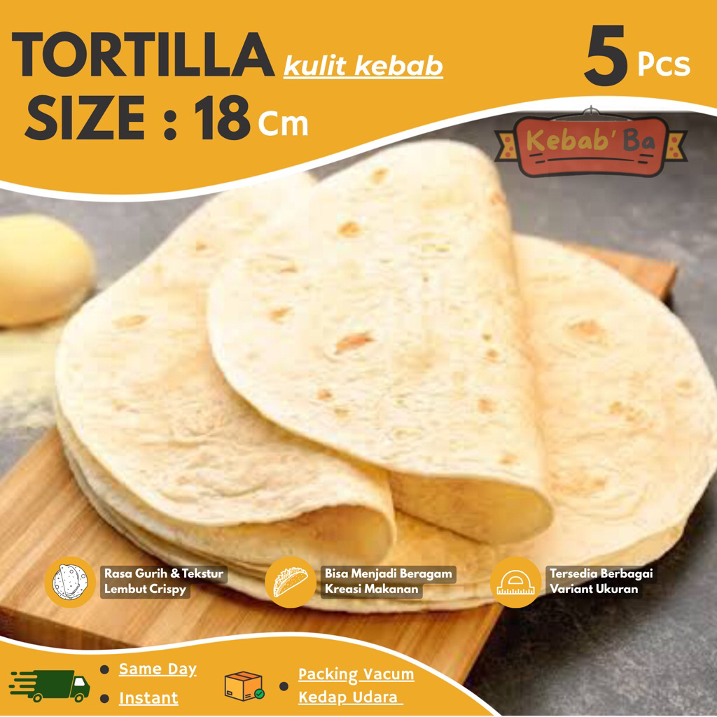 

TORTILLA PREMIUM KULIT KEBAB UKURAN 18,20,23,25 CM 5 PCS Tortilla Skin Kulit Shawarma