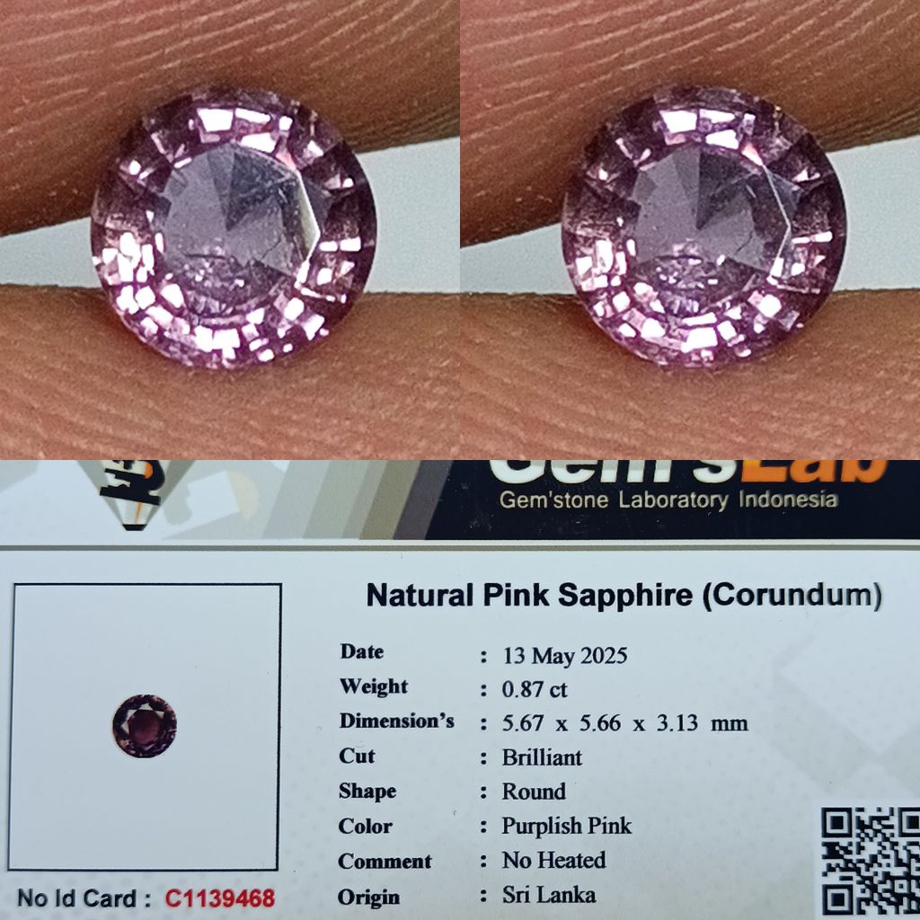 NATURAL PINK SAPPHIRE NO HEATED SRI LANKA GLI
