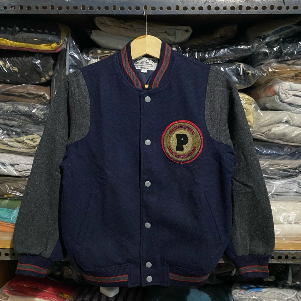 (Youth) Vintage Arnold Palmer Renown Wool Varsity Jacket Biru Size 150