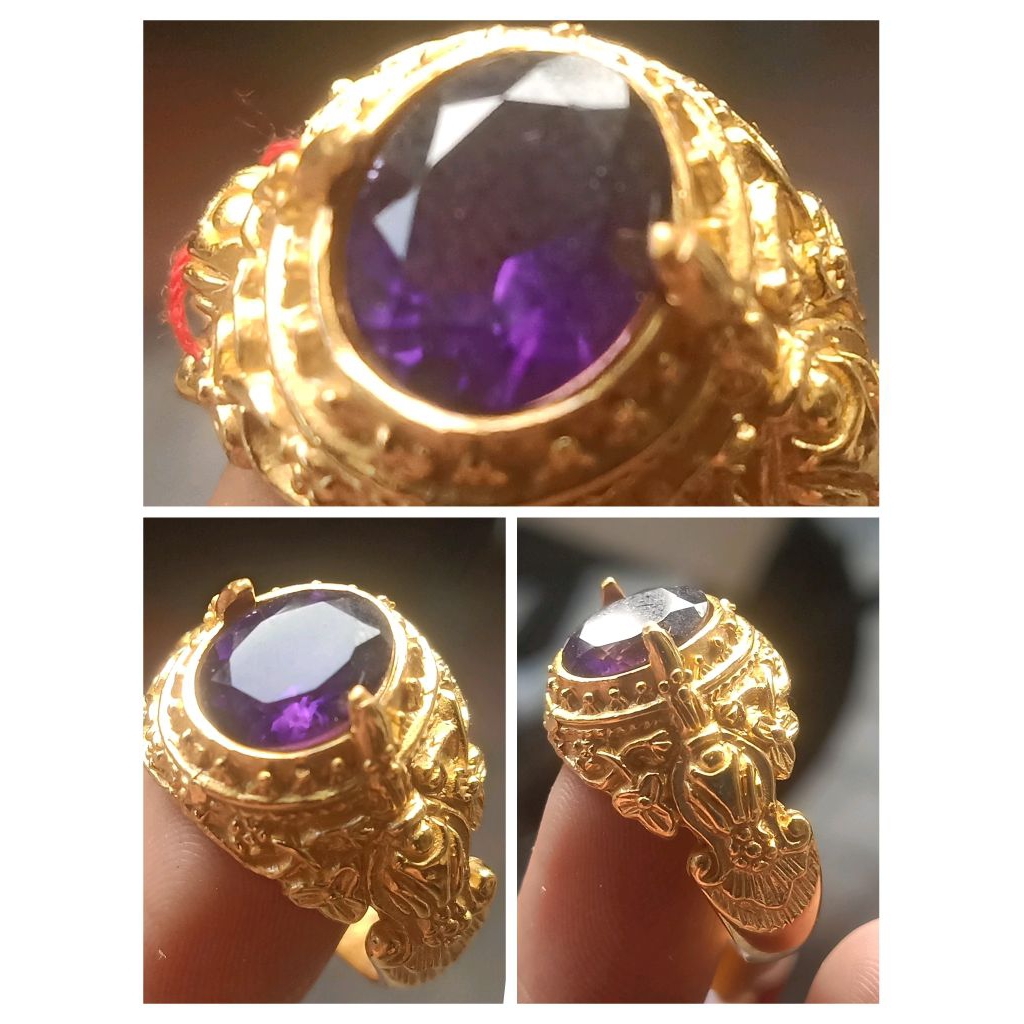 natural kecubung ring ukir Bali