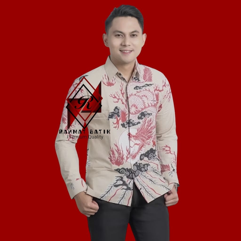 Naga Merah Naga Husada Kemeja Batik Pria Slimfit Full Furing Lengan Panjang Ready
