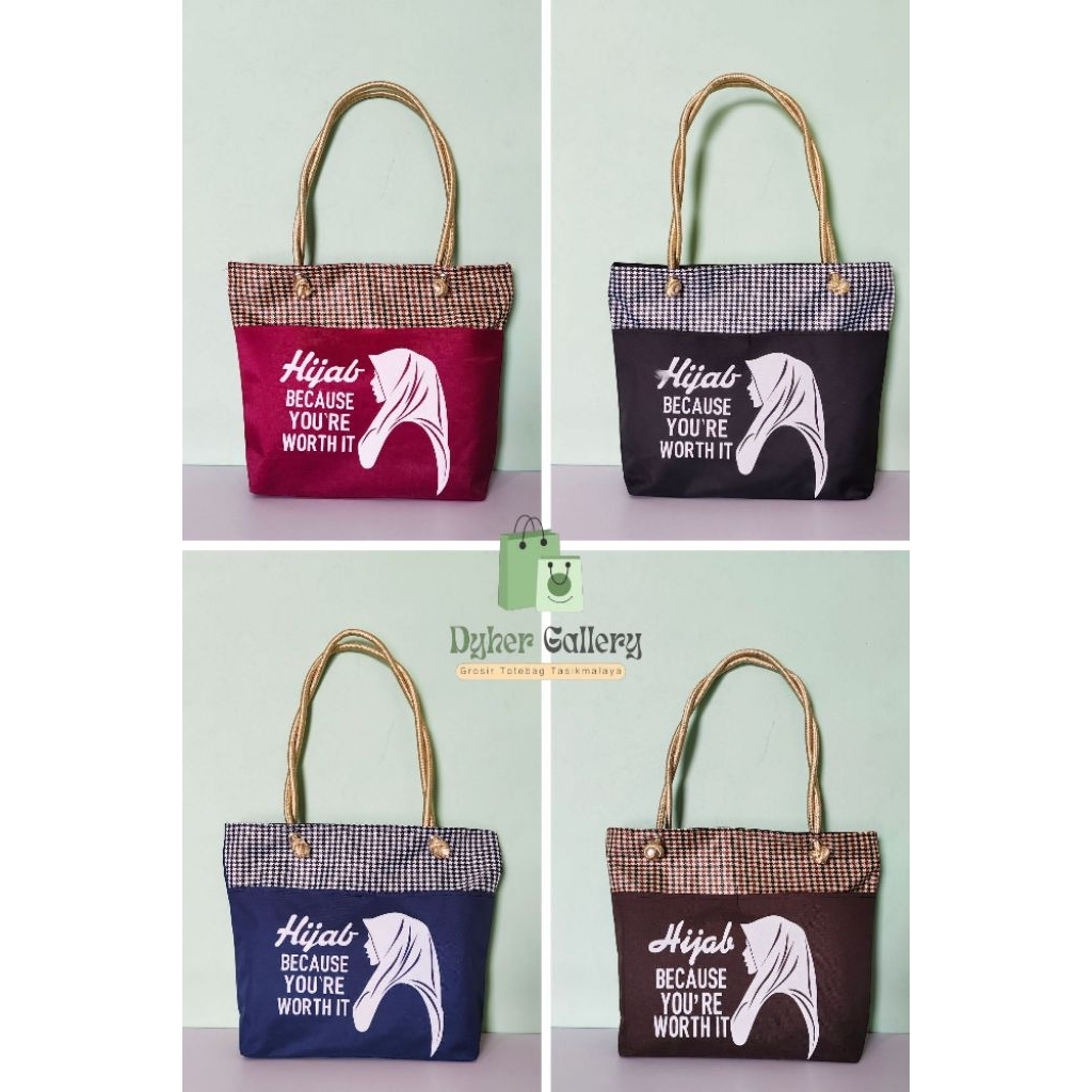 Dyher Hijab Totebag Tali Sumbu Tas Pengajian Ibu Ibu Tote Bag Tali Sumbu Resleting Bahan Nilon Terba
