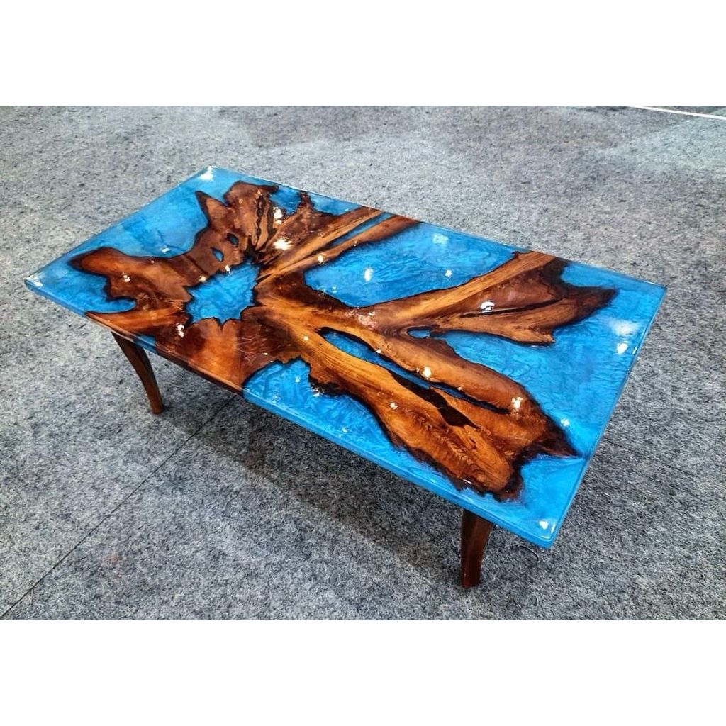 Meja Trembesi Resin / Meja Tamu Resin Motif Ombak / Best Seller Meja Resin Laut / Meja Trembesi Resi