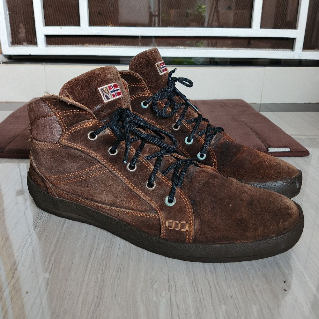 NAPAPIJRI Italy Mid Sneakers Dark Brown Suede Leather Authentic Original Size 46 Insole 29-30 Cm