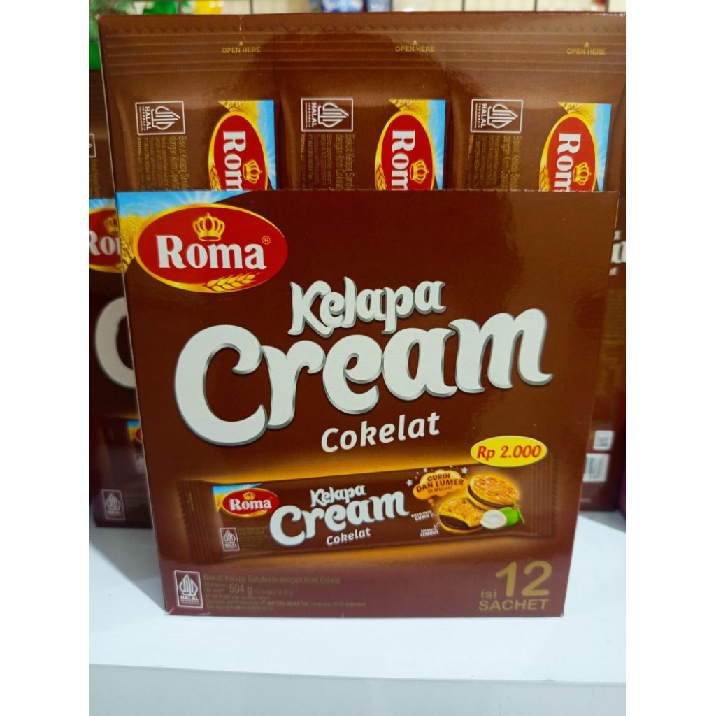 

Roma kelapa cream coklat 1box isi 12bks
